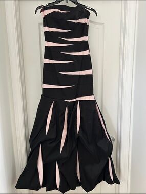 Jessica McClintock Black and Light Pink Strapless Mermaid Bubble Skirt Dress